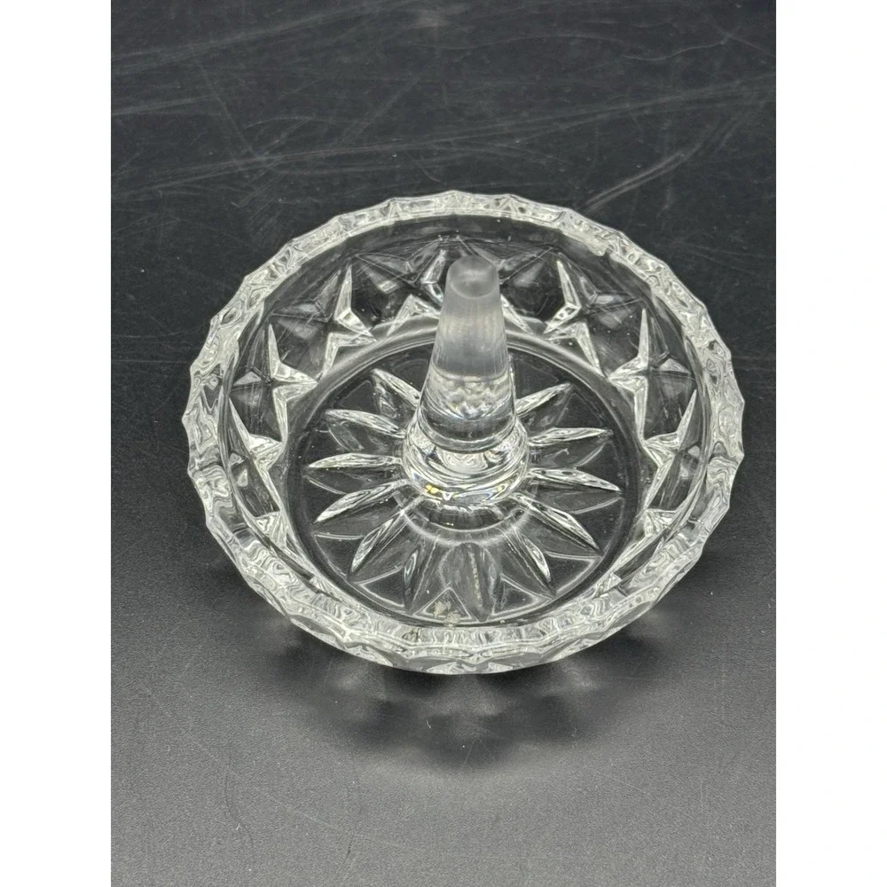 Clear Glass Ring Holder Dish with Cone – Star Pattern Vanity Jewelry Stand